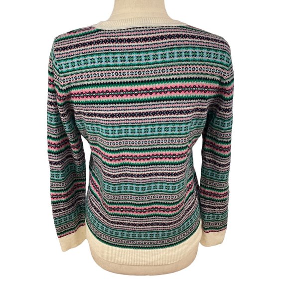 Talbots Wool Blend Fair Isle Sweater Stripe Bold Ski-Après Nordic Cabincore-MP - Picture 8 of 11